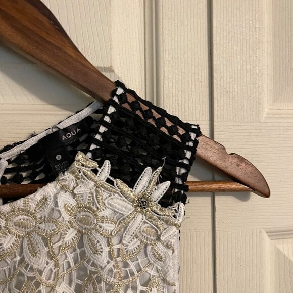 Aqua Womens White Black Gold Crochet Lace Cutout Sleeveless Cocktail Dress Small - Picture 3 of 9